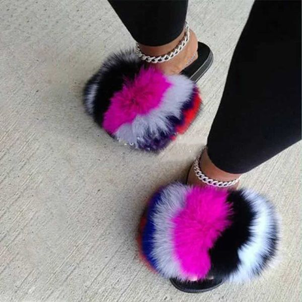 

sandals new arrival girl bright colours fluffy fur slides women plush ry slippers ladies breathable soft sandals wholesale 230417, Black