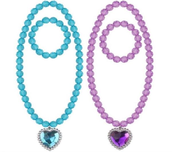 

beads necklace and bracelet set for kids girls jewelry with crystal heart pendant dress up pretend play party favor pink blue purp3970437, Red;brown