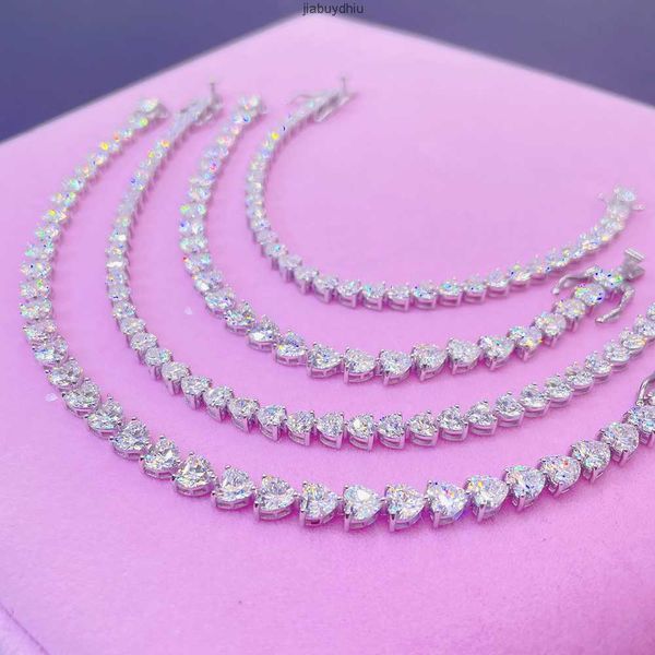 

moissanite diamond heart shape tennis bracelet for women and man valentine gift jewelry chain, Silver