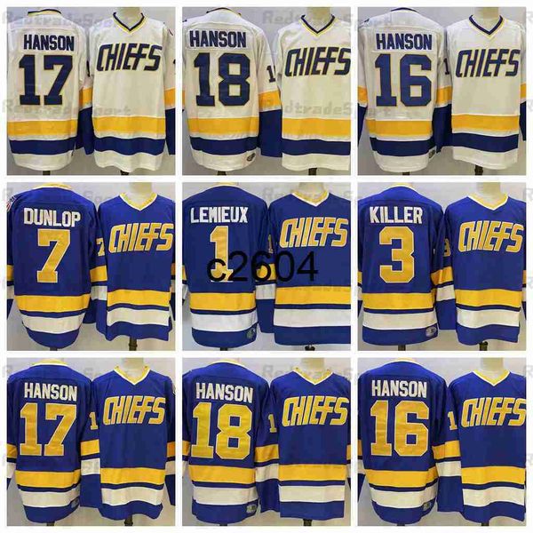 

c2604 mens slap smovie charlestown chief hockey jerseys 17 steve hanson 18 jeff hanson 16 jack hanson 1 denis lemieux 3 dave killer 7 reggie, Black