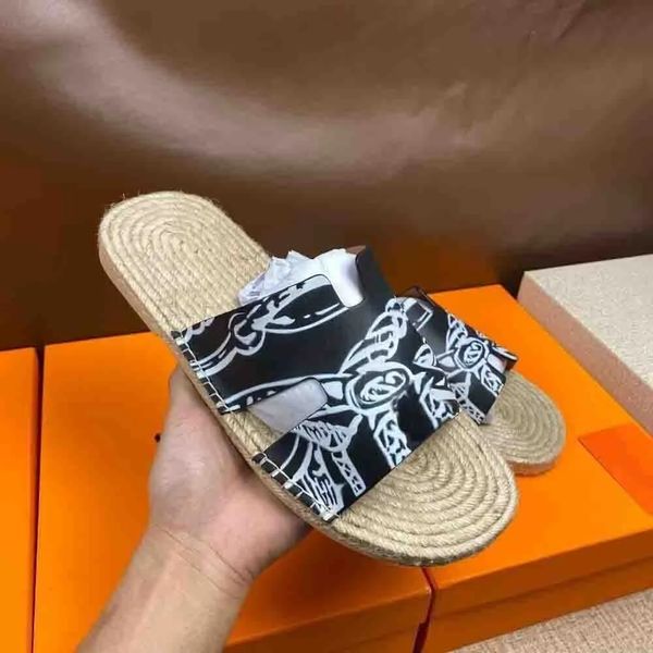 

summer slipper luxury izmir sandals men shoes calfskin leather mens slippers slip on beach slide flats boy's flip flops sandalias straw, Black