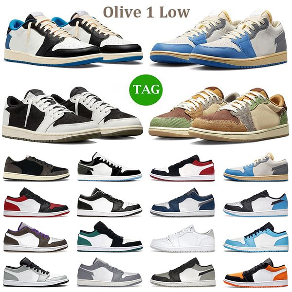 

olive 1 low basketball shoes men women 1s black phantom reverse mocha concord pine green black toe true blue unc mens trainers outdoor sneak