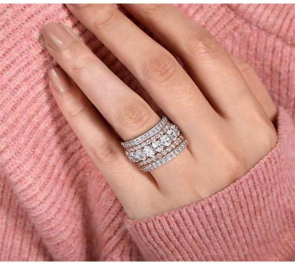 

arrival rose gold color 4 pieces stacked stack wedding engagement ring sets for women fashion band r5899 2110123168979, Silver