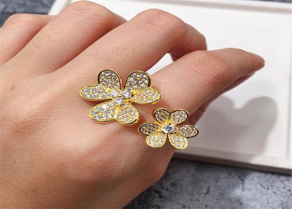 

fashion 4four leaf clover 3 flowers open band rings with diamonds s925 silver 18k gold for womengirls valentine039s mother09879458