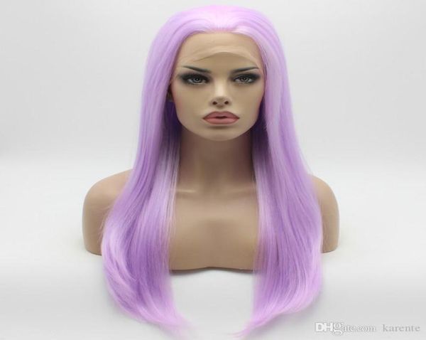 

iwona hair straight long light purple wig 22403a half hand tied heat resistant synthetic lace front wig1597969, Black