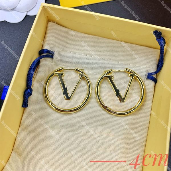

chic 4cm gold hoop earrings studs women big circle eardrops with box set jewelry wedding party ladies gifts with box, Golden;silver