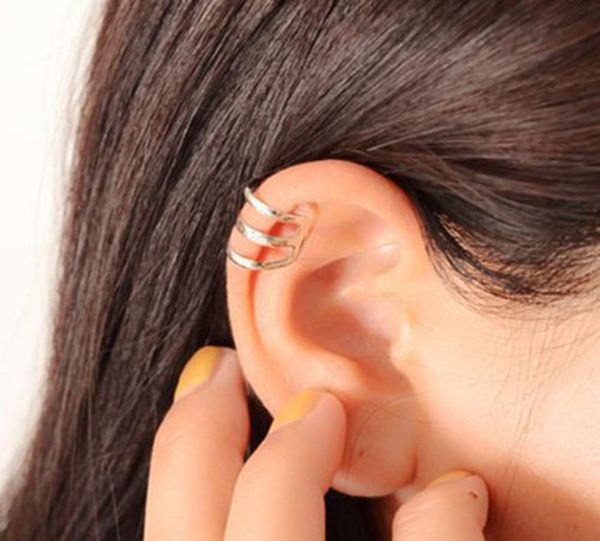 

clip earrings punk gold sliver bronze plated chain charms ear clips metallic ear wrap u shape none piercing ear cuff earing jewelr6756275, Silver