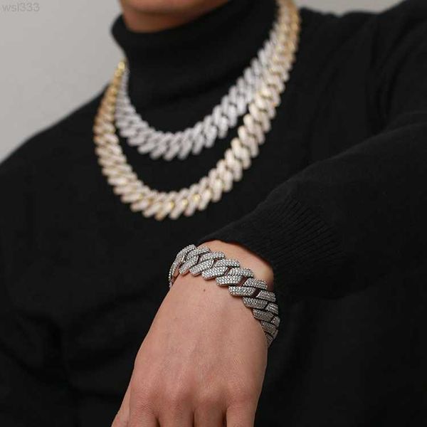 

choker chain 20mm iced out cuban chain necklace 18k gold plated luxury cz diamond miami gold hiphop custom chain necklace, Silver