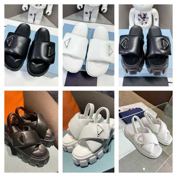 

triangle logo luxurys womens monolith platform slippers monolith padded nappa leather lug sole sandals black white cross hook & loop flip fl