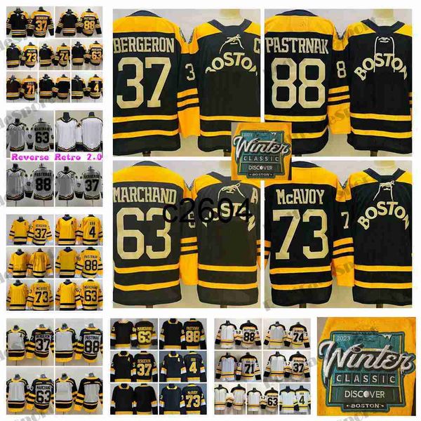 

c2604 2023 winter classic david pastrnak hockey jerseys reverse retro 20 white 63 brad marchand 73 mcavoy 74 jake debrusk 4 bobby orr 37 pat, Black
