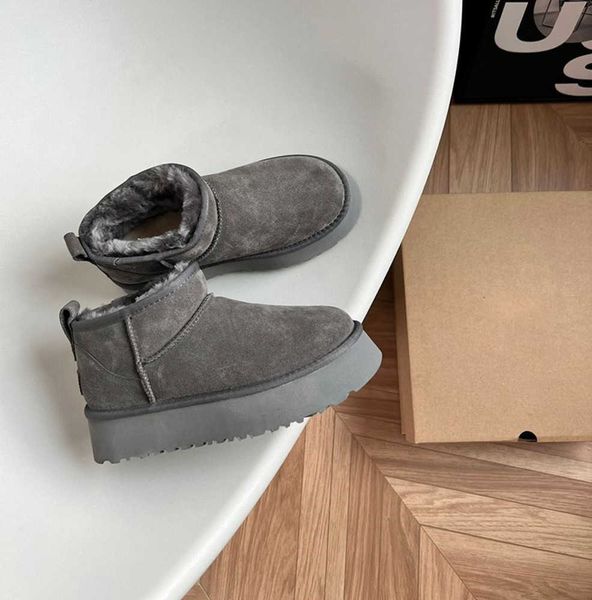 

boots ultra mini platform boot designer woman winter ankle australia snow thick bottom real leather warm fluffy booties with fur uggitys, Black