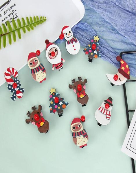 

christmas hair clip acrylic material accessories with barrettes bang clip snow men tree elk design bb clip cute girls hair acceess9767818, Slivery;white