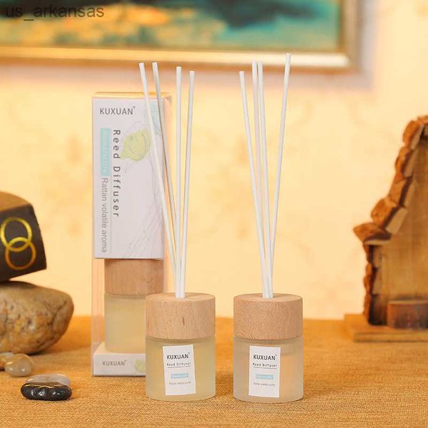 

1pcs kuxuan reed diffuser rattan volatile aroma with 30ml frosted glass and natural wooden cap lavender ocean rose jasmine l230523