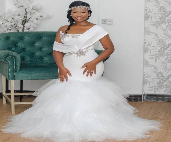 

2021 plus size arabic aso ebi mermaid crystals wedding gowns strapless satin tulle bridal dresses zj4661131005, Black;pink