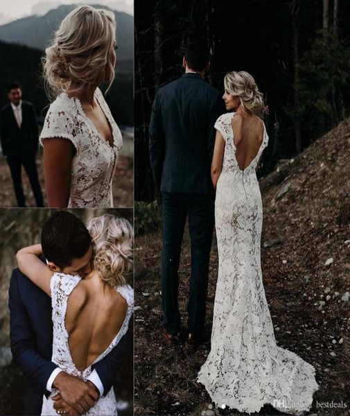 

white lace garden boho wedding dresses 2019 vintage v neck country beach bridal gowns vestidos de novia low back a line wedding dr9179016