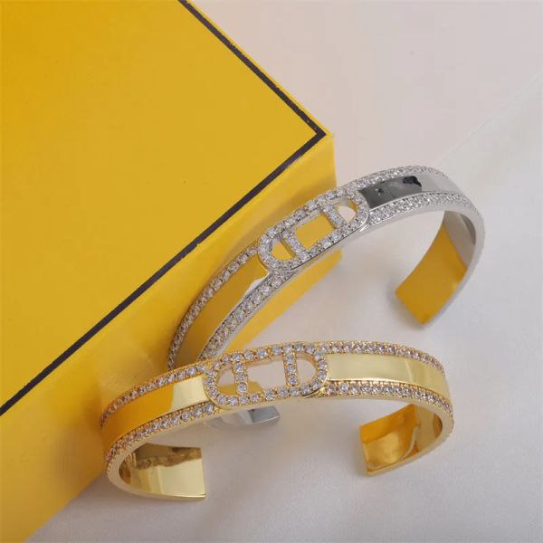

open diamonds bracelets wedding designer gold bangle stainless steel silver bracelet bangles women men couple classic letter jewelry accesso, Golden;silver