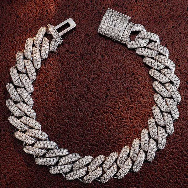 

wholesale price 14mm width chain moissanite diamond cuban link bracelet vvs custom cuban link charm bracelet, Silver