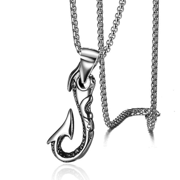 

10pcs hip hop personality street trend fish hook stainless steel necklace for men women accessories jewelry, Silver