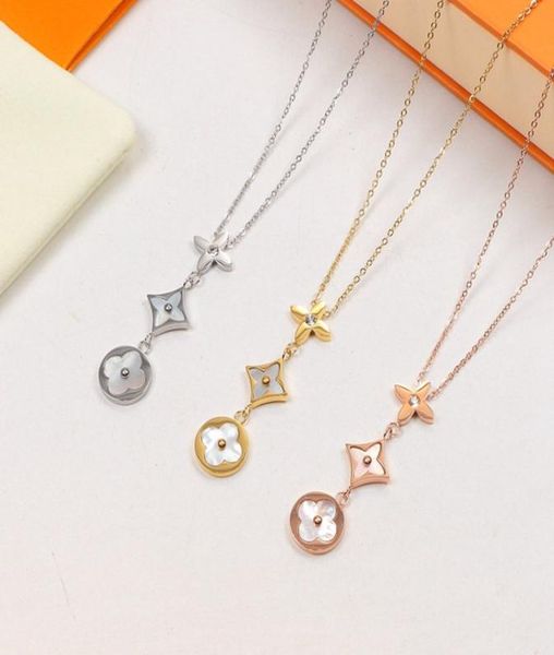 

womens designer necklace jewelry fashion fourleaf clover necklaces stainless steel flower shell pendant necklace1524262, Silver