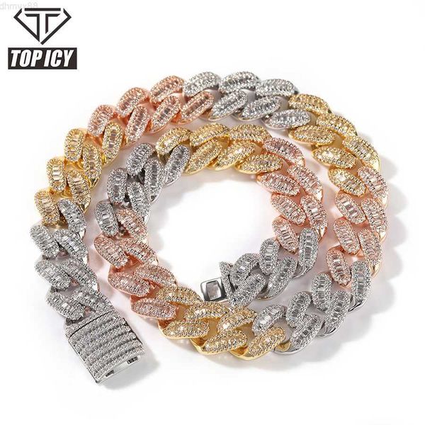 

3 colors bi colors 15mm cz rainbow baguette cuban link chain multi color fashion 14" women cuban chain chocker necklace, Silver