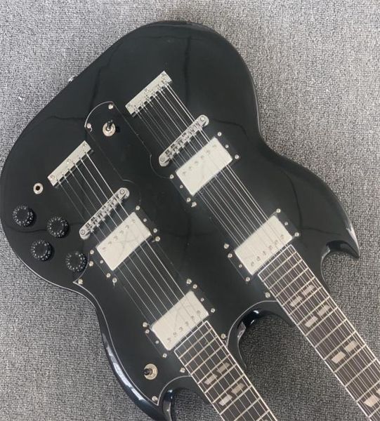 

double neck electric guitar 6 12 strings black customizable7760785