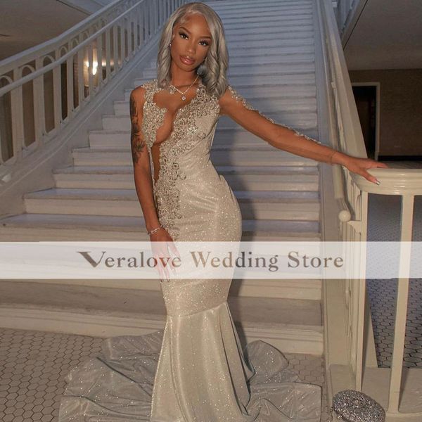 

2k23 prom dress mermaid sparkly sequins african formal occasion party dresses evening gala met gowns, Black