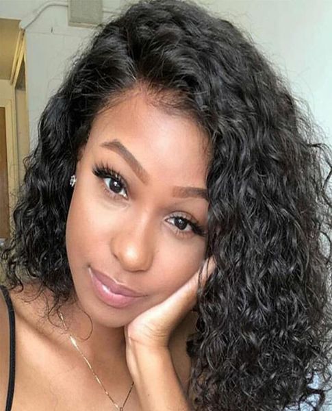 

transparent lace wig deep wave short bob human hair wigs 13x6 transparent lace frontal wig curly short bob wig1492817, Black