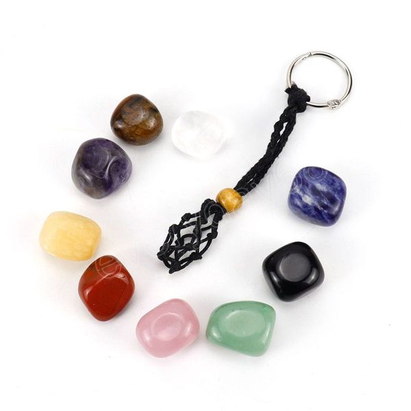 

black color natural crystal stone handmade woven net bag key chains for women girls stainless steel car bag keychain accessories, Slivery;golden