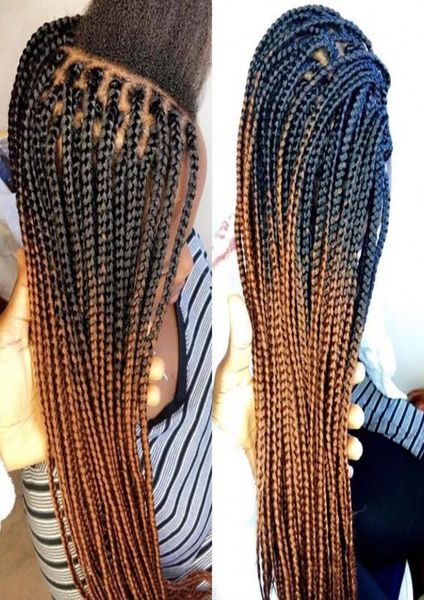 

stock ombre brown color medium braided lace front wigs two tone synthetic braided wigs for african american women1162901, Black