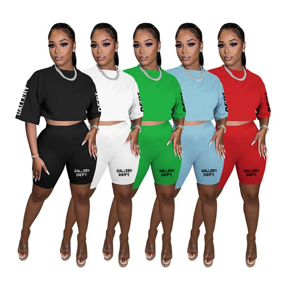 

2023 designer brand women tracksuits summer 2 piece women outfits letters pritning crop shirt elastic shorts casual sports suits wholesale b, Gray