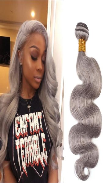 

body wave grey color brazilian vrigin human hair weft extension wavy hair bundles double weft weaves 3or4 pcslot6029106, Black