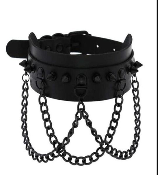 

spike choker collar necklace metal chain fashion black leather chokers harajuku jewelry4688250, Silver