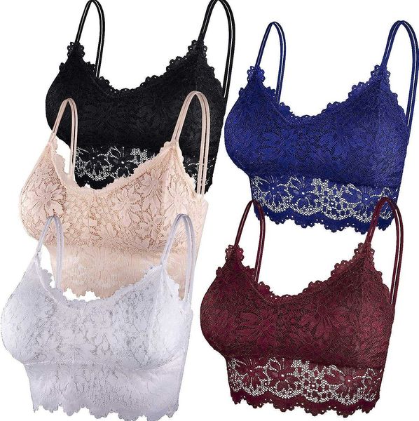 

duufin 5 pieces bralette lace padded bandeau bra tube with straps and removable pads for women girls, Red;black