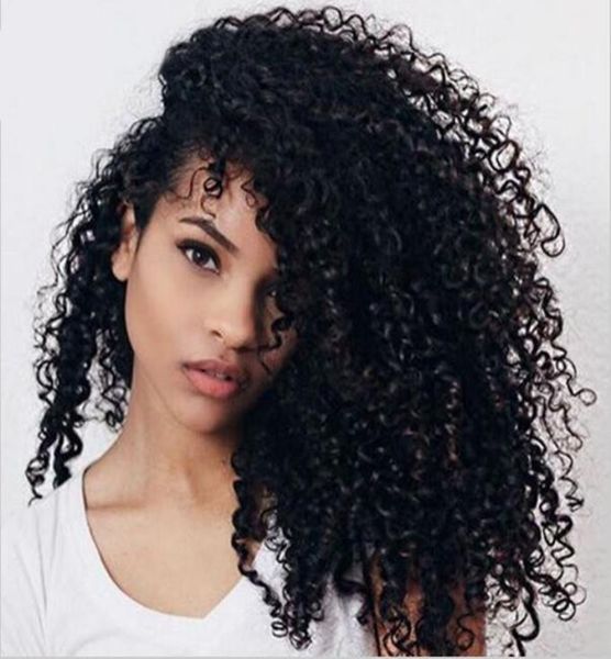 

100 human hair wigs for black women brazilian human hair afro curly textures lace front wigs natural hairline kinky curly full la6564747, Black;brown