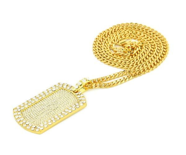 

dog tag pendant gold silver full diamond iced out mens hip hop jewelry necklace svhn5021028