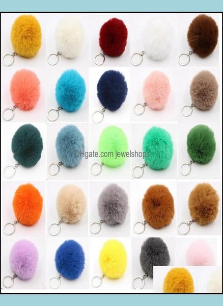 

keychains fashion accessories mti color 8cm rabbit fur ball keychain pom plush car handbag key ring pendant chain rings drop deliv6078838, Silver