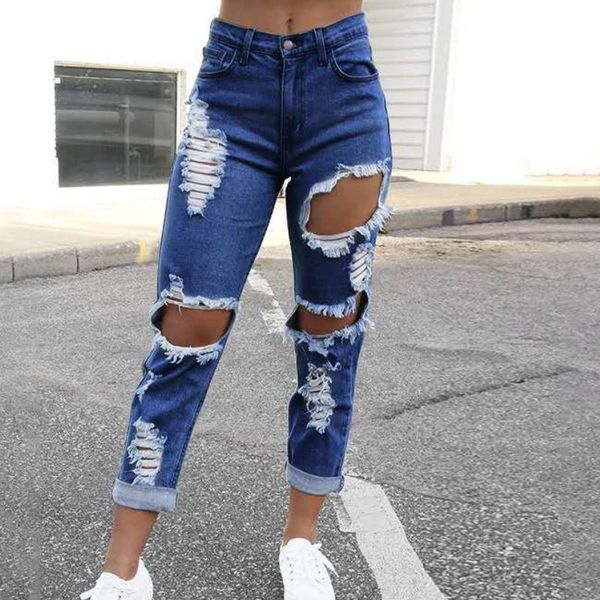 

jeans women's fashion hole pantalon classic capris 2023 spring summer new streetwear indie style mid waist female skinny jean, Blue