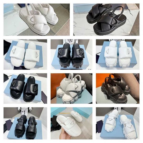 

2023 soft padded nappa leather sandals triangle slippers woman ladies monolith sole foam rubber slide platform mules cross slingback beach p, Black