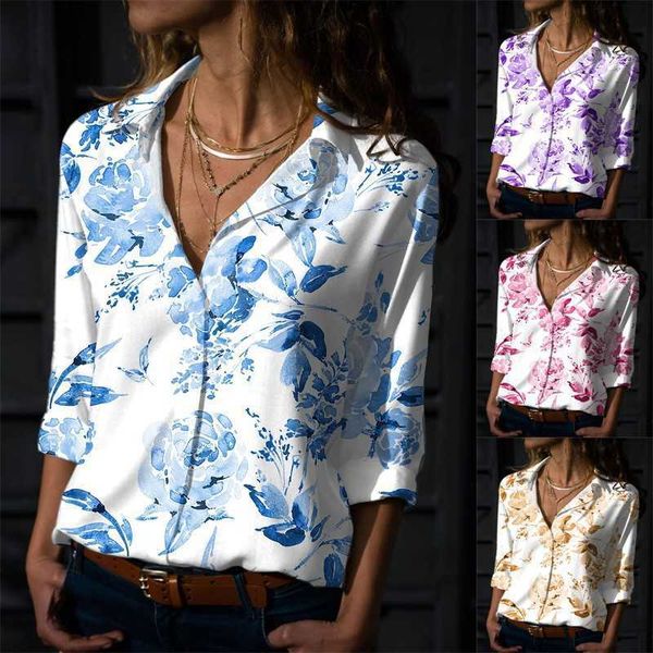 

new autumn flower print long sleeve shirt for women, White
