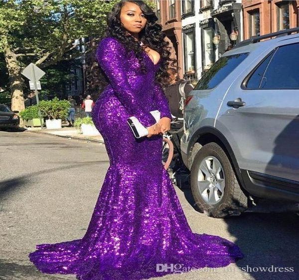 

purple v neck sequins mermaid long prom dresses 2020 long sleeves ruched formal celebrity evening party gowns plus size bc4023 0425029855, Black