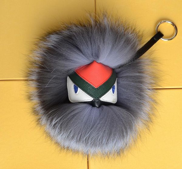 

fluffy real fur pom poms bug little monster bag charm genuine pompom keychain car jewelry pendant4299359, Silver