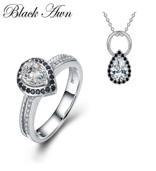 

black awn 925 sterling silver fine jewelry sets trendy engagement wedding necklacering for women pr050 bracelet earrings nec3770135