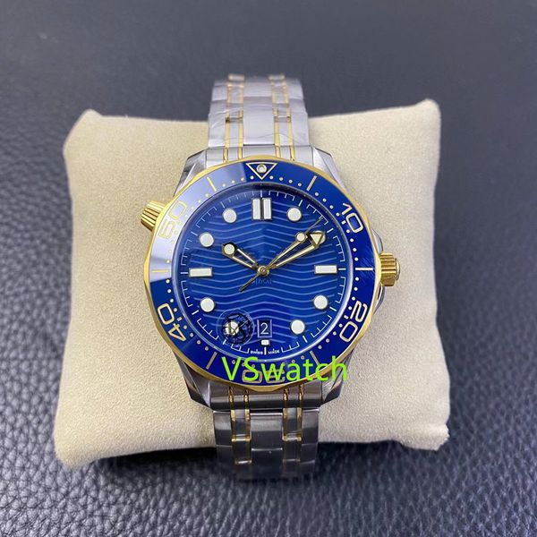 

vsf men's watch 8800 mechanical movement one way rotating ceramic bezel size 42mm fine steel watch band sapphire crystal glass super lu, Slivery;golden