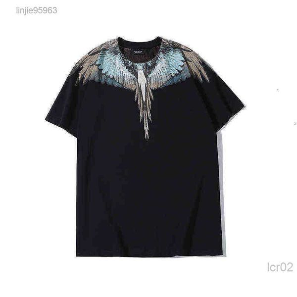 

tees t-shirt shirt s 20ss high end blue feather wing print couple short sleeve men 2s1s1, White;black
