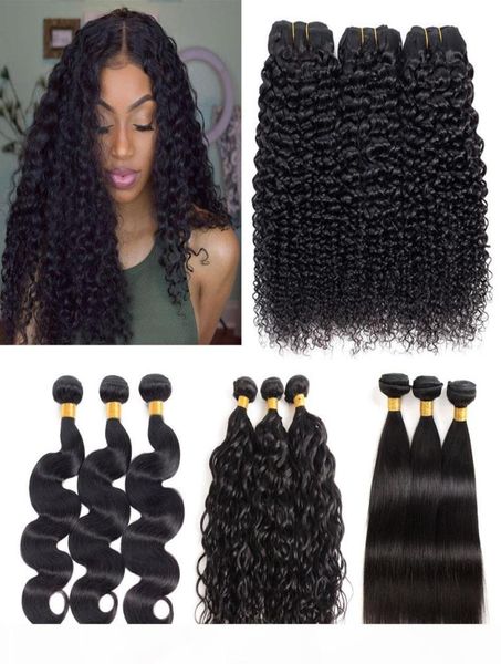 

8a brazilian virgin hair bundles body wave straight water wave deep wave kinky curly human hair peruvian malaysian hair weave bund4380068, Black
