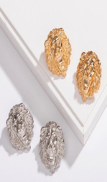 

women lion head stud earring metal animal lion head earring gold silver fashion jewelry accessories for gift party3000358, Golden;silver