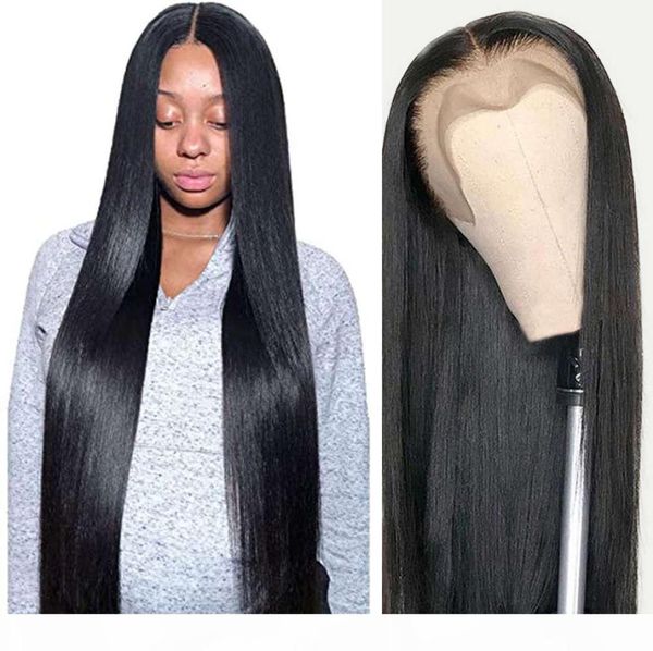 

28 30 32 inch front human hair wigs 13x4 frontal hoho brazilian straight 4x4 5x5 6x6 lace closure wig1367341, Black;brown