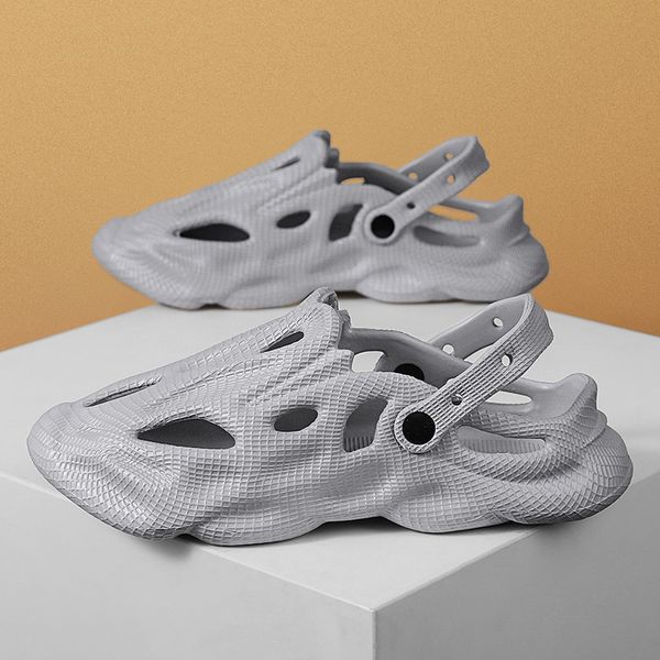 

summer men sandals shoes men's holes sandals hollow breathable flip flops fashion beach slippers casual garden slippers, Black