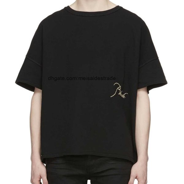 

designer t shirt fashion brand rhudes simple letter printing loose casual men and women's same round neck short sleeve t-shirt, White;black