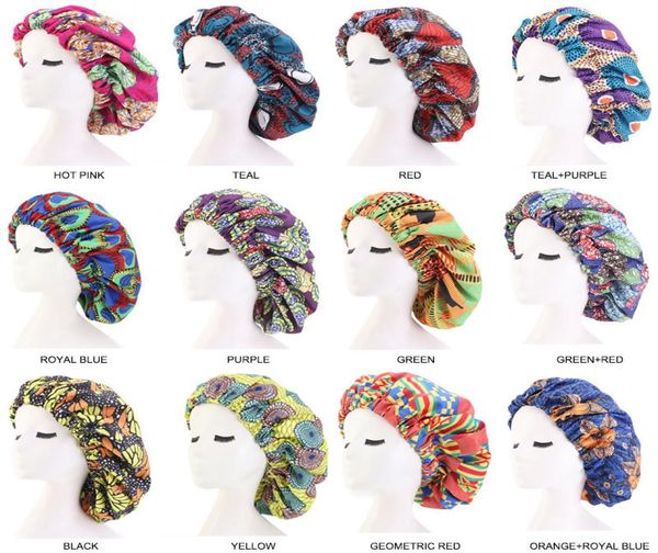 

36cm extra large satin hair caps bonnets women african pattern print fabric ankara bonnets night sleep hat ladies turban6730521, Blue;gray